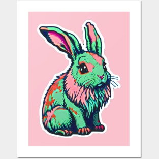 Pink & Green Bunny Posters and Art